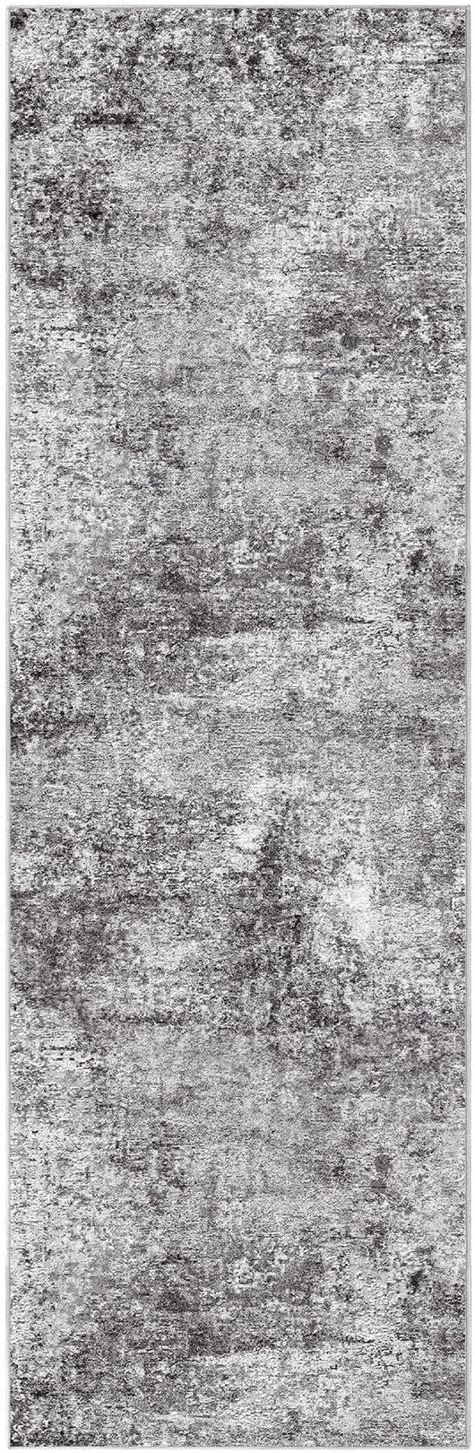 Washable Runner Rug for Hallway: 2.6x8 Neutral Modern Abstract Low Pile Area Rug with Non-Slip Backing - Carpet for Bedroom Kitchen Laundry Entryway Bathroom Indoor - Grey