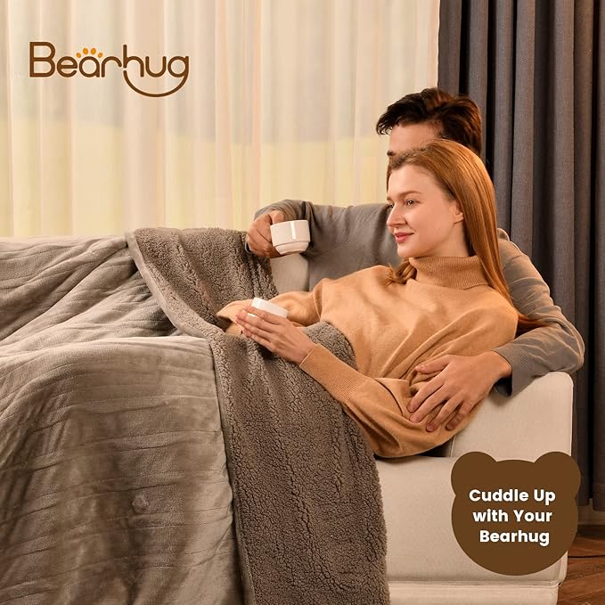 Bearhug Electric Blanket Twin Size 62" x 84", Velvet & Sherpa Heated Blanket, 5-Year Warranty, 10 Heating Levels & 1-12H Auto Off, Over-Heat Protect, ETL Certification, Machine Washable