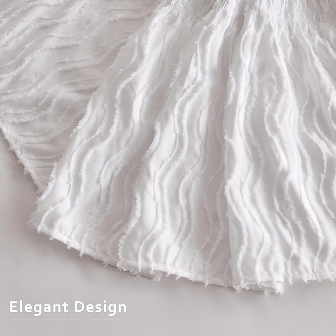 MIYE Wavy Tufted Bed Skirt - Wrap Around Dust Ruffle with Elastic Belts - 12.5 Inch Drop Easy to Put On - Bedskirt Machine Washable ＆ Wrinkle Resistant(Wavy/White, King/Queen-12.5 Drop)