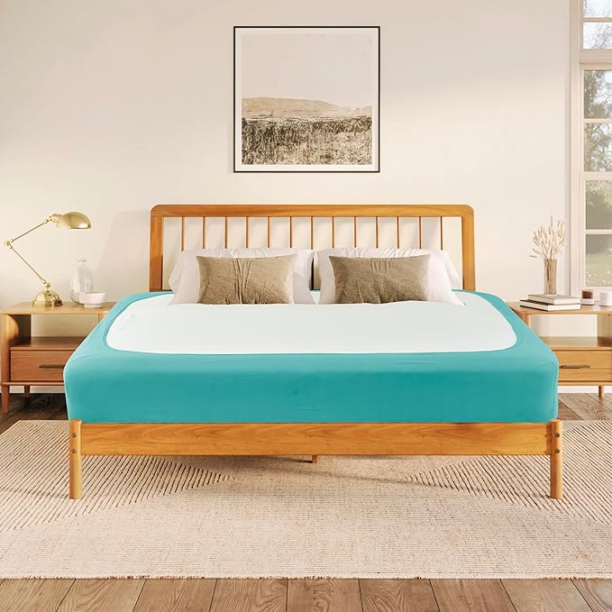 Biscaynebay Decorative Box Spring Cover King & Cal King Size, Aqua Luxurious Jersey Knitting Stretchy Wrap Around 4 Sides Bed Skirt for Home/Hotels, Easy Fit Wrinkle & Fade Free Machine Washable