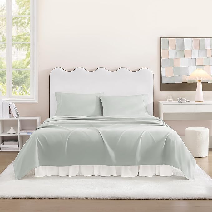 UGG Full XL Sheet Set 4-Piece Luxury Cooling Sheets Deep Pockets Premium Bedding with 2 Pillow Shams Hypoallergenic Machine Washable, for Dorm Essentials & College Bedding, Mineral Green (Hedi)