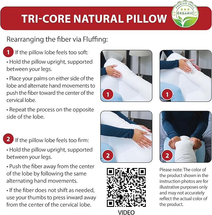 Core Products Tri-Core Natural Cervical Support Pillow for Neck Pain Organic Cotton Shell, Great Gift for Back and Side Sleepers, Petite, Gentle