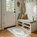Area Rugs 2'x4' Washable Non-Slip, Floral Vintage Distress Print Pattern Medallion Carpet for Living Room Bedroom Dining Room, Light Yellow Carbon Grey Orange
