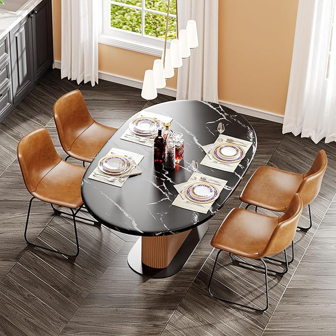 Dining Chairs Set of 2, 18 Inch Modern Armless Dining Chair with Back, Faux Leather Kitchen Dining Room Chair with Metal Legs for Home, Bistro Coffee Shops (Brown)