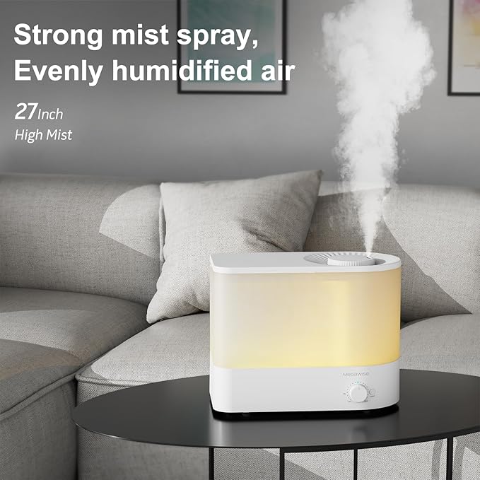 MEGAWISE 2025 Large Capacity Humidifier, 6L Top Fill Design, 50H Runtime, Ultra Quiet Large Capacity Cool Mist for Bedroom, Baby Nursery, Plants, Indoor, Easy to Clean & Fill (White)