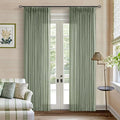 Sage Green Linen Curtains Pinch Pleated 84 Inches Long for Living Room Bedroom Pleat with Rings Back Tab Semi Sheer Curtains 84 Inch Length 2 Panels Set Light Filtering Farmhouse Drapes Light Green