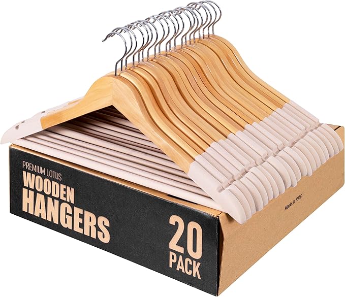 Wooden Hangers 20 Pack | Non-Slip Velvet Suit Hangers for Men | Luxury Velvet Hanger for Dresses, Coats, Jackets & Pants for Women and Men| Heavy-Duty Clothes Hanger - Beige – SAMSARC