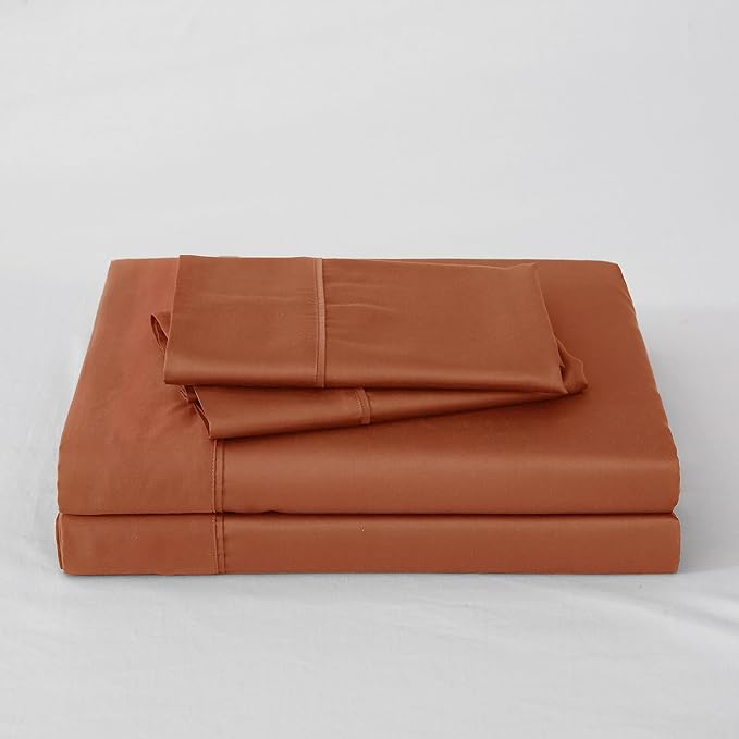 Linen World King Size 400TC Cooling Bed Sheet Set - 100% Organically Grown Viscose Sheets, Silky Soft & Breathable, Deep Pocket Fits Up to 16", 4-Piece Sheets with Pillowcases,Caremel