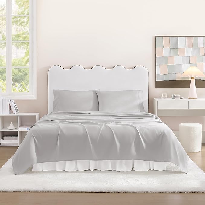 UGG Full XL Sheet Set 4-Piece Luxury Cooling Sheets Deep Pockets Premium Bedding with 2 Pillow Shams Machine Washable, for Dorm Essentials & College Bedding, Full XL, Stone Grey (Hedi)
