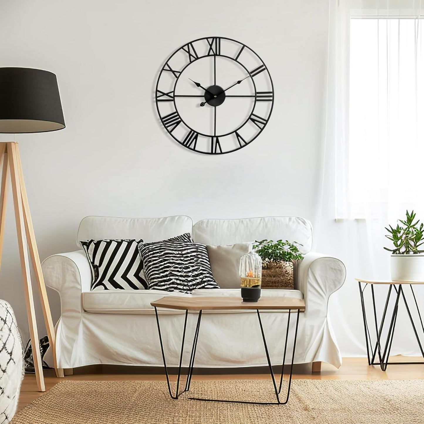 Large Wall Clock For Living Room Decor - 80cm/ 32 Inches Nearly Silent Non-Ticking Metal Wall Clocks Battery Operated, Vintage Decorative Modern Wall Clock For Bedroom, Office, Farmhouse Decor
