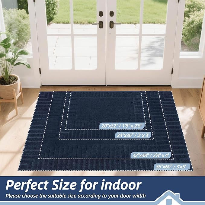 BEQHAUSE Door-Mat Non-Slip Front Doormat Low-Profile Entrance Mats for Front Door Entry Resist Dirt Washable Doormat Absorbent Entryway Door Mat,Navy Blue,32"x48"