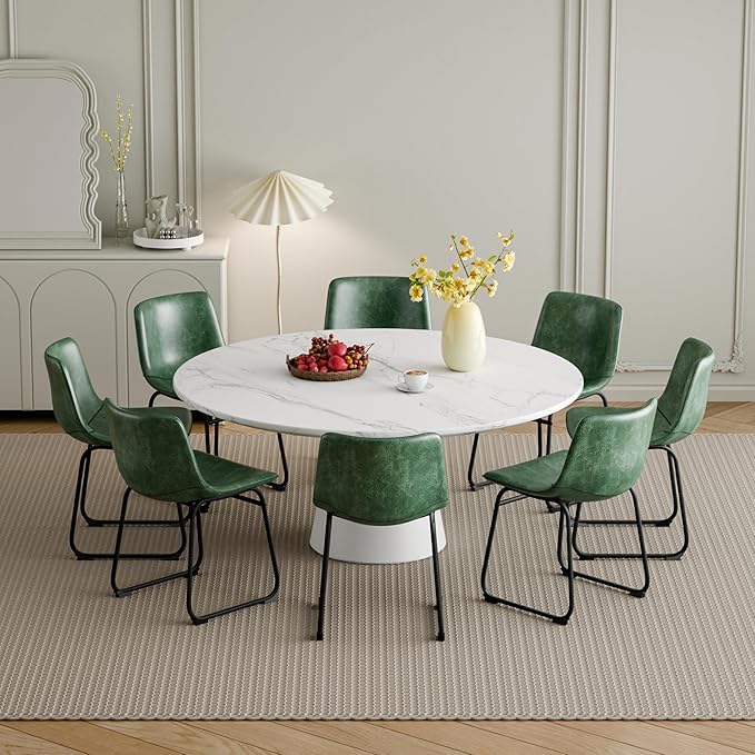 Dining Chairs Set of 4, 18 Inch Modern Armless Dining Chair with Back, Faux Leather Kitchen Dining Room Chair with Metal Legs for Home, Bistro Coffee Shops (Green)