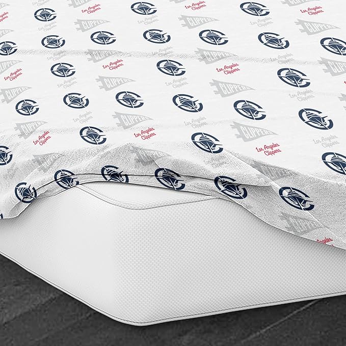 Northwest Officially Licensed Los Angeles Clippers NBA Queen Size Sheet Set – Soft Team Logo Bedding for Dorms, Bedrooms, Fan Caves & Game Day Style