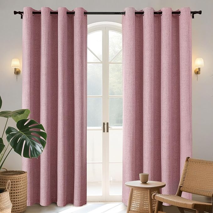 Joydeco Blackout Curtains 84 Inches Long 2 Panels Burg, Room Darkening Curtains for Bedroom, 100% Black Out Textured Thermal Drapes Privacy Protection 2 Panels Set(W52 x L84 Inch, Pink)