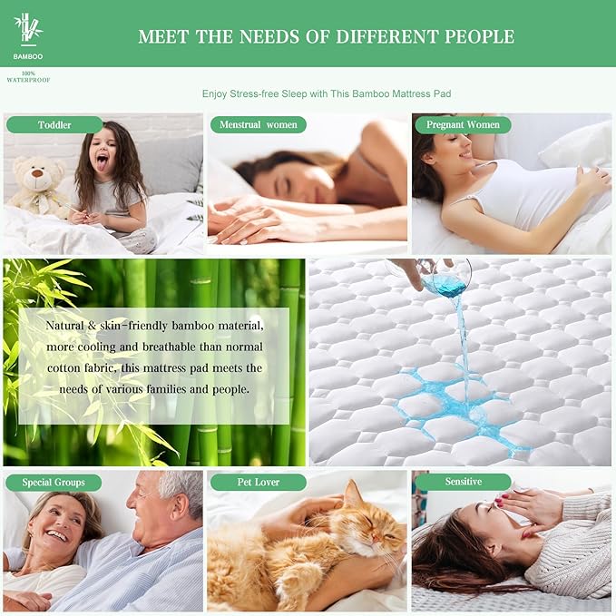 UNILIBRA Cal King Mattress Protector Waterproof Rayon from Bamboo, Deep Pocket Mattress Pad Cover Fit up to 6''-21'', Breathable Soft Filling Quilted Fitted Mattress Topper