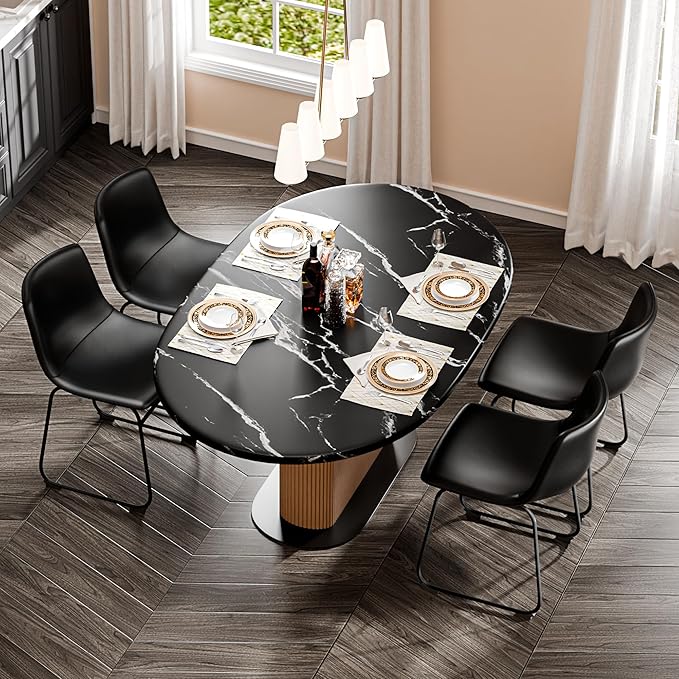 Dining Chairs Set of 8, 18 Inch Faux Leather Kitchen Dining Chairs with Back, Modern Armless Dining Room Chair with Metal Legs for Home Bistro Coffee Shops (Black)