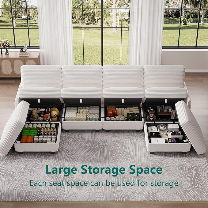 Modular Sectional Sofa with Adjustable Backrest, Convertible L/U-Shaped Sleeper Couch for Living Room, Cloud Sofa Bed Modern Reversible Design, White