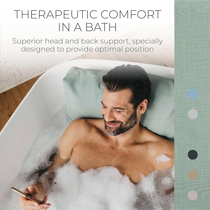 BADESOFA® Luxury Bathtub Pillow L - Large Bath Pillow for Therapeutic Neck and Back Support Quick-Drying - Washable Full Body Bath Tub Cushion - Luxury Spa Cushion in Green