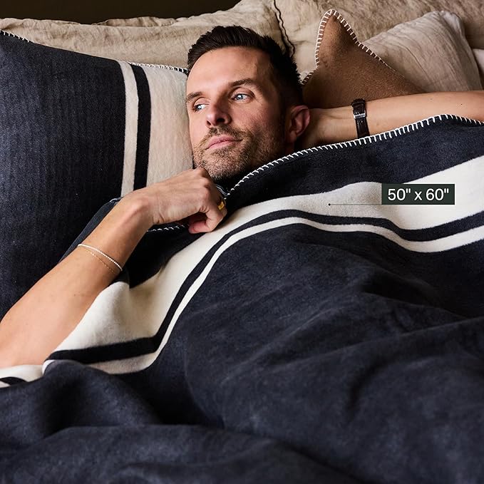 Preston Lane Highrise Throw Blanket – 50" x 70", Premium Soft Cotton Blend, Soft Fluffy Blanket Throw in for Couch, Bed, Boho Home Décor & Cozy Warmth, Made in Portugal, Slate