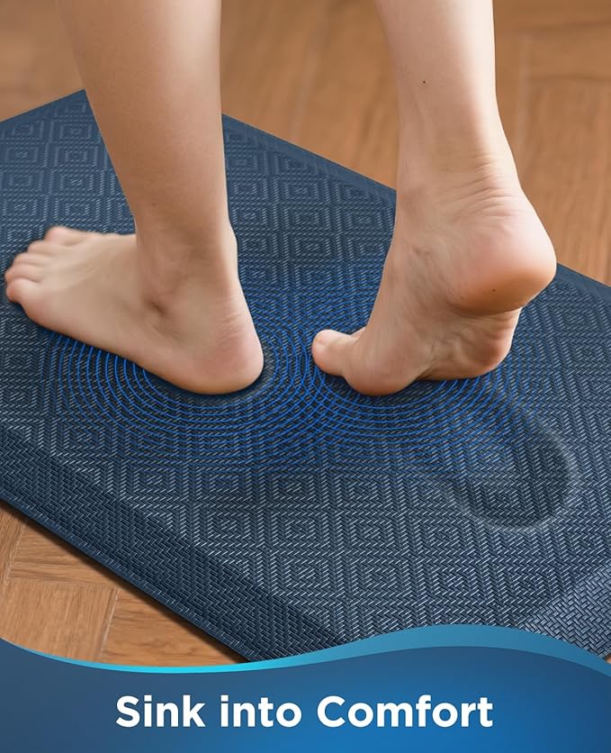 Ophanie Kitchen Mats for Floor, 3/4 inch Thick, 20x32 Anti Fatigue Cushioned Mat, Kitchen Rugs, Waterproof, Comfort Ergonomic Standing Mat for Office, Home, Sink, Blue Non-Slip Ridged Bottom