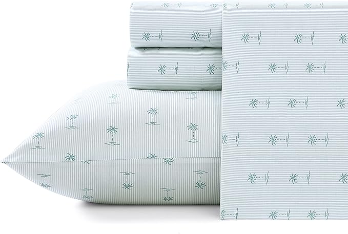 Tommy Bahama - King Sheets, Cotton Percale Bedding Set, Crisp & Cool, Stylish Bedding Set (Kaw Palms Blue, King)