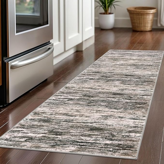 2x5 Modern Abstract Runner Rug for Hallways, Brown Green Black White Super Soft Hallway Decor Kitchen Rugs with Non-Slip, Non-Shedding Washable Rug for Hallways Entryway Bedroom Indoor