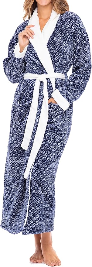 Alexander Del Rossa Plush Robe for Women, Long Fleece Winter Bath Robe, Plus Size
