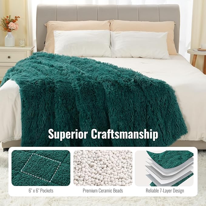 Uttermara Weighted Blanket 20 LBS Queen Size for Adults, Faux Fur Weighted Blanket with Luxury Long Fur, Fluffy Cozy Warm Sherpa Heavy Blankets for Sofa Bed, 60 x 80 inches, Forest Green
