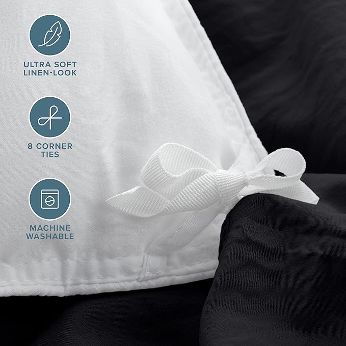 Bare Home Microfiber Duvet Cover Set - Ultra Soft Washed Microfiber - Twin/Twin Extra Long - Linen-Like Look - Easy Care - Breathable Fabric - Our Softest Duvet Cover Set (Twin/Twin XL, Black)