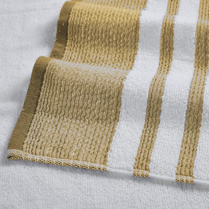 Modern Threads 6 Piece Set, 2 Bath Towels, 2 Hand Towels, 2 Washcloths, Quick Dry White/Contrast Reinhart Mustard