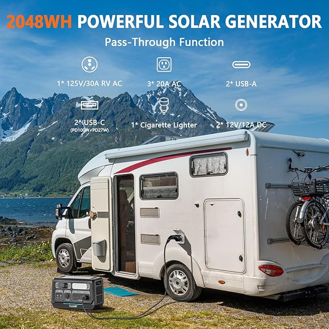 ALLWEI LiFePO4 Solar Generator 2400W(Surge 4800W) with 2x 200W Solar Panels, 2048Wh Portable Power Station, 4 AC Outlet, Expandable to 10240Wh, UPS Battery Generator for Outdoor RV Camping Home Use