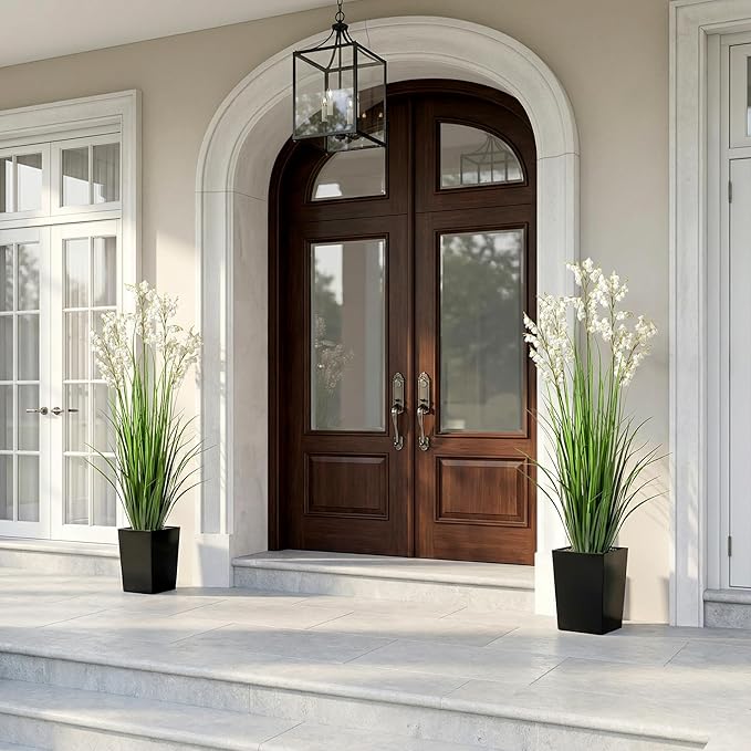 Artificial Tall Grass Plants with Pots 47“ 1 Pack Lily of The Valley Artificial Grass Home Interior Decorating and Outdoor Garden Decorations（White）