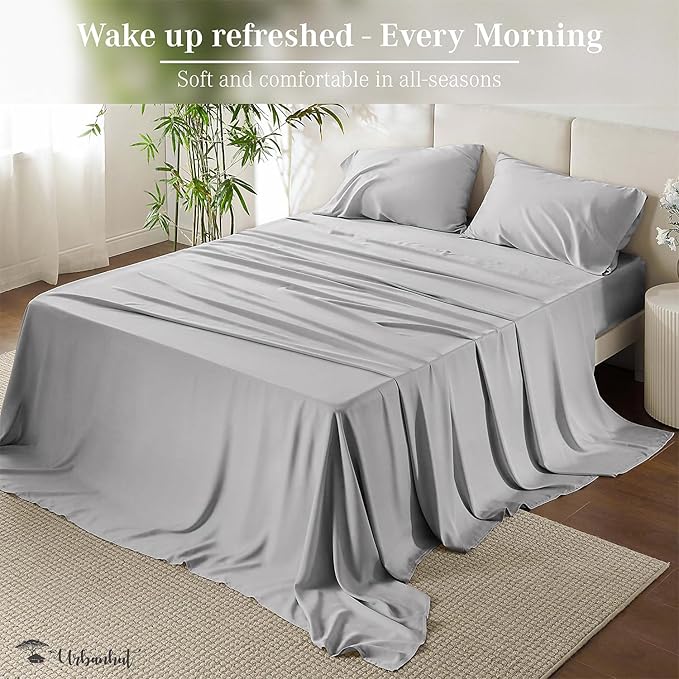URBANHUT 800 Thread Count 100% Cotton Queen Size Sheets, Luxury 4 Piece Queen Bedsheets, Hotel Sheets Sateen Finish - Better Than Egyptian, 16" Elasticized Deep Pocket - Silver Grey