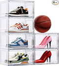 6 Pack XX Large Shoe Organizer, Heavy-Duty Hard Thicken Plastic Clear Stackable Shoe Storage Box Organizer for Closet, Space-Saving Shoe Rack Display Case Bin Containers for Sneakers, Clear