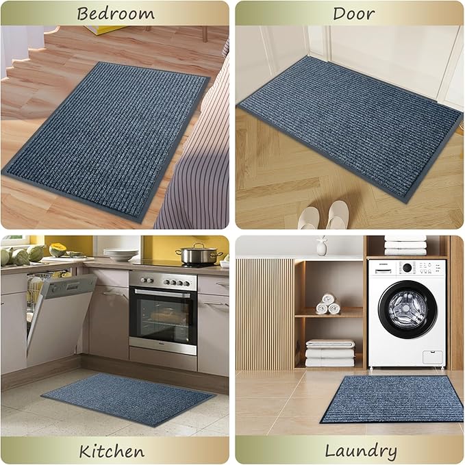 Front Door Mat,2'x3'Indoor Outdoor Door Mat,Heavy Duty Durable Welcome,Commercial Floor Mats Inside Outside Entrance, Waterproof All-Season, All-Weather Non Slip Backing Doormat for Entryway,Dark Gray