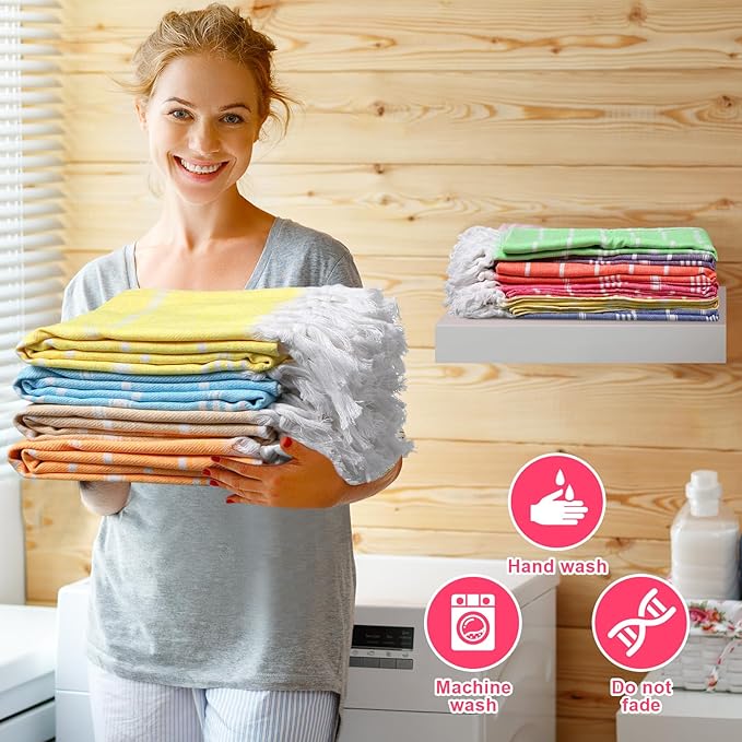 12 Pcs Turkish Beach Towel 30 x 60 Inch Extra Large Lightweight Travel Towel Cotton Turkish Bath Towels Oversized Quick Dry Beach Towels Absorbent Towels Swim Towel (Multicolor)