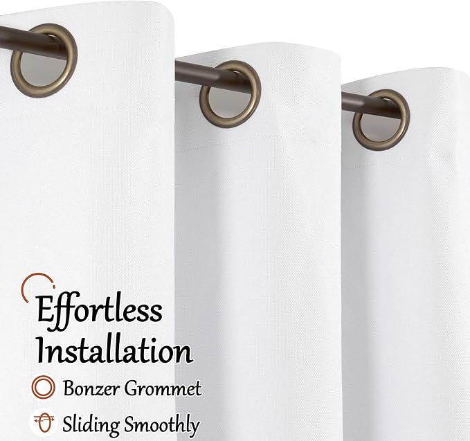 Short Blackout Curtains 45 Inch Length 2 Panels, Thermal Insulated Total Light Blocking Linen Window Curtains for Bedroom Basement Farmhouse Privacy Noise Reducing, Grommet, White, Each 52" Wide