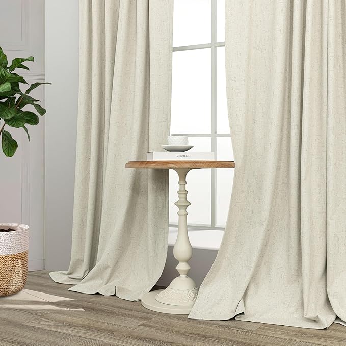 Primitive Curtain 108 Inch Long 2 Panels Burg Linen Textured 9 ft Floor Length to Ceiling Traverse Curtains for Living Room Extra Wide Extreme Blackout Drapes Sun Blocking Sound Absorbing Cream Beige