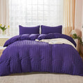 AveLom Dark Purple Duvet Cover King(104 x 90 inches), 3 Pieces (1 Duvet Cover, 2 Pillow Cases), Seersucker Striped Soft Washed Microfiber Textured Duvet Cover Set with Zipper Closure, Corner Ties