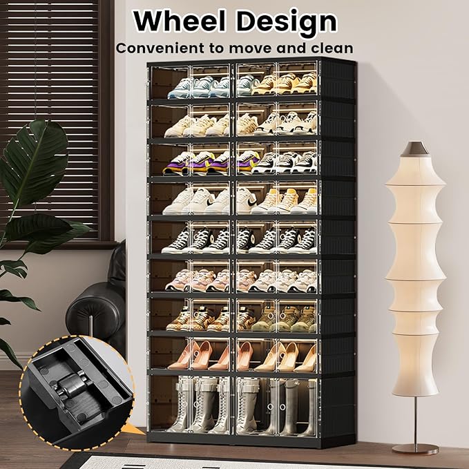 Shoe Rack Organizer for Closet Entryway Foldable Sneaker Storage Shoe, Collapsible Shoe Cabinet, Stackable Shoe Storage Cabinet with Lids for Living Room (9 Tiers -36 Pairs Black)