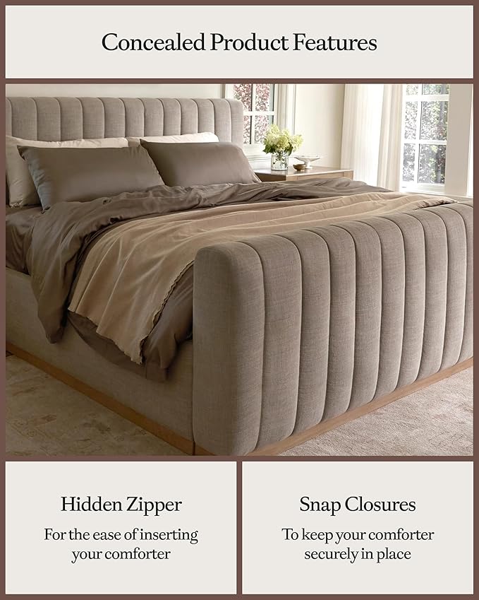 Cozy Earth Luxury Duvet Cover Twin - 100% Viscose from Bamboo - Ultra-Soft, Cooling & Lightweight Duvet Cover - Temperature-Regulating Bedding with Concealed Zip & Interior Snap Closures - Walnut