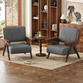 Mid Century Modern Accent Chair, Fabric Upholstered Lounge Arm Chair with Solid Wood Frame for Living Room, Bedroom, Office, Reading Corner (Gray, Set of 2)