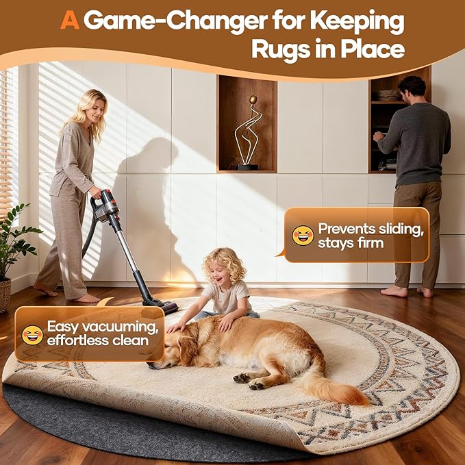 Veken 5 Ft Round Non Slip Cushioned Rug Pad Gripper, Felt and Silicone Backing, 1/4 inch Thick Carpet Liner for Hardwood Floors and Finishes, Under Area Rugs Anti Skid Mat, Keep Rugs Safe and in Place