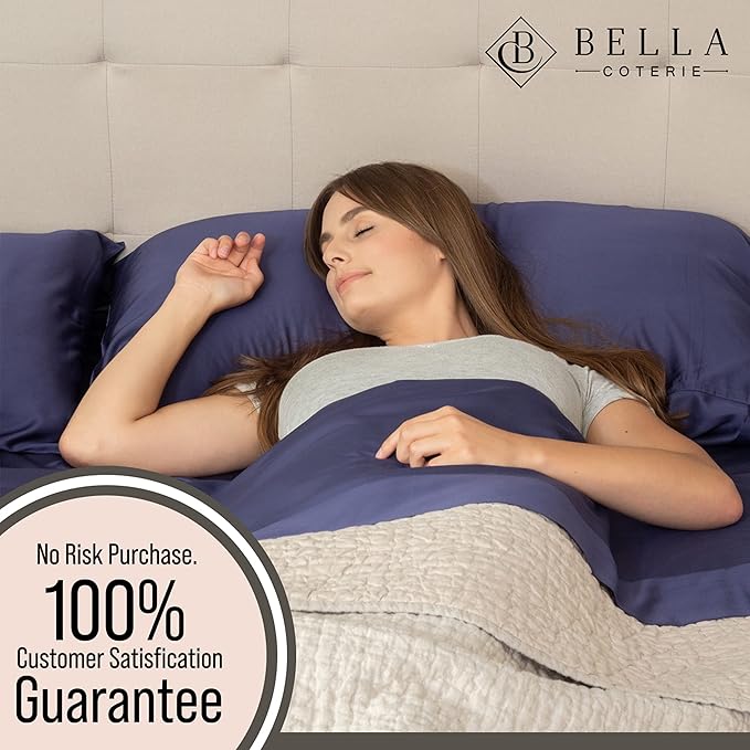 Bella Coterie 6 Piece Luxury Bamboo Viscose Queen Size Sheet Set | 100% Organically Grown | Cooling for Hot Sleepers | 18" Deep Pocket | Soft & Hypoallergenic | 4 Pillowcases [Twilight Blue]