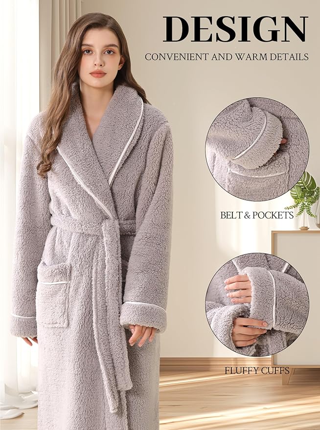 Hellomamma Long Bath Robe for Womens Plush Soft Fleece Bathrobes Nightgown Ladies Pajamas Sleepwear Housecoat
