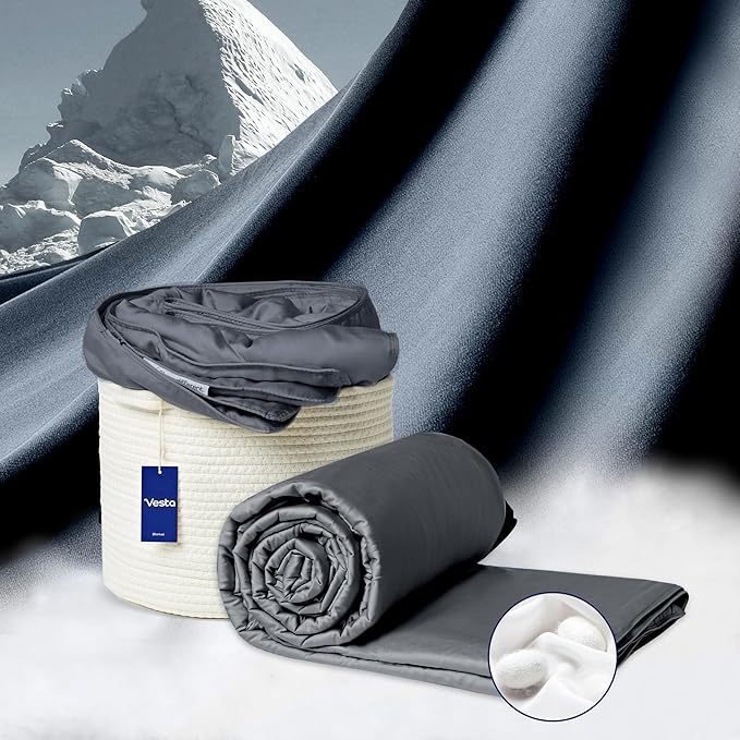 Vesta Washable Silk Lightweight Comforter, Cooling Blanket for Hot Sleepers, 100% Long Staple Mulberry Silk, Moisture & Thermal Control for Summer Use (Pine Grey, King/Cal King 104'' X 90'')