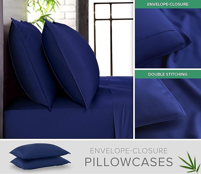 Pure Bamboo Full Sheets, Genuine 100% Organic Viscose Derived from Bamboo Bed Sheet Set, Luxuriously Soft & Cooling, Double Stitching, 2 Year Quality Promise (Full, Cobalt Blue)