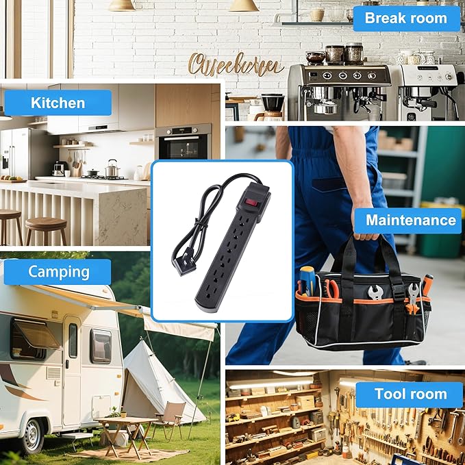 6-Outlet Surge Protector – 250 Joules, 2ft Cord, 15A/125V, 1875W Max – Right Angle Plug, Black – Home, Office, & Electronics Protection