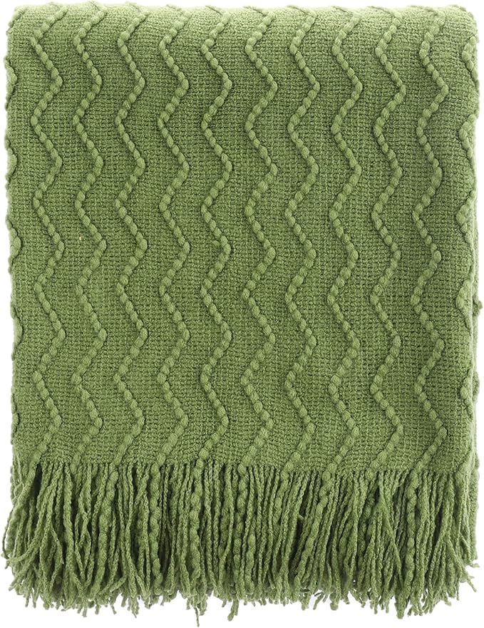 BATTILO HOME Green Throw Blanket for Couch, Textured Knit Throw, Green Blankets and Throws for Sofa Bed Living Room Decor, Outdoor Throw Blanket, 50"x60"