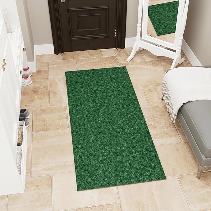 Ottomanson Mud Mat 2'7" x 4' Entryway Rug - Non-Slip Scraper Doormat for Muddy Paws, Dirt Trapping Indoor/Outdoor Mat for High-Traffic Areas, Kitchen, Garage, Patio, Green
